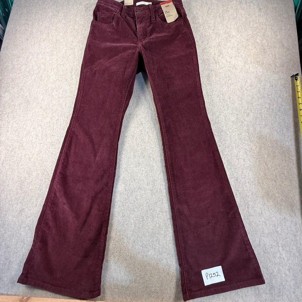 Levis 726 Flare Corduroy Pants Womens 28x32 High Rise Plum Burgundy NWT